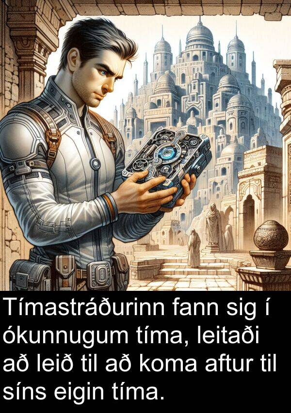 eigin: Tímastráðurinn fann sig í ókunnugum tíma, leitaði að leið til að koma aftur til síns eigin tíma.