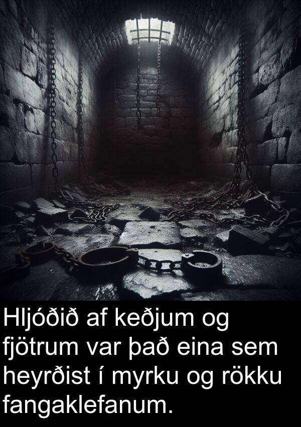 eina: Hljóðið af keðjum og fjötrum var það eina sem heyrðist í myrku og rökku fangaklefanum.