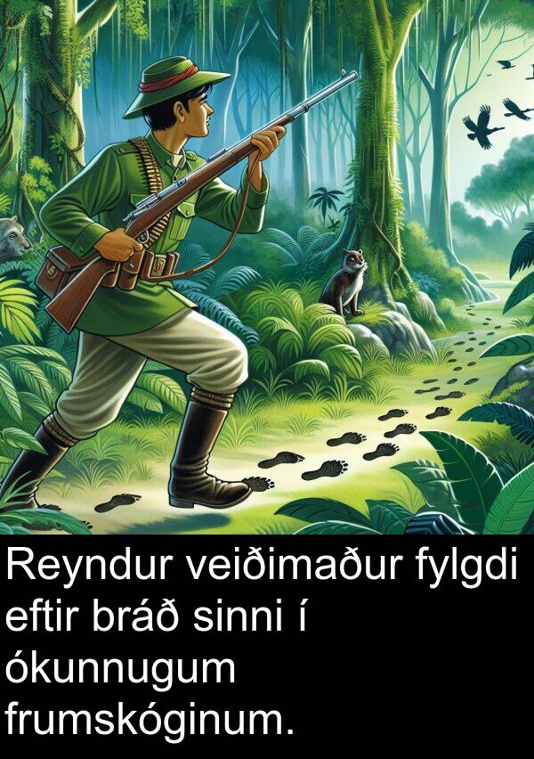 ókunnugum: Reyndur veiðimaður fylgdi eftir bráð sinni í ókunnugum frumskóginum.