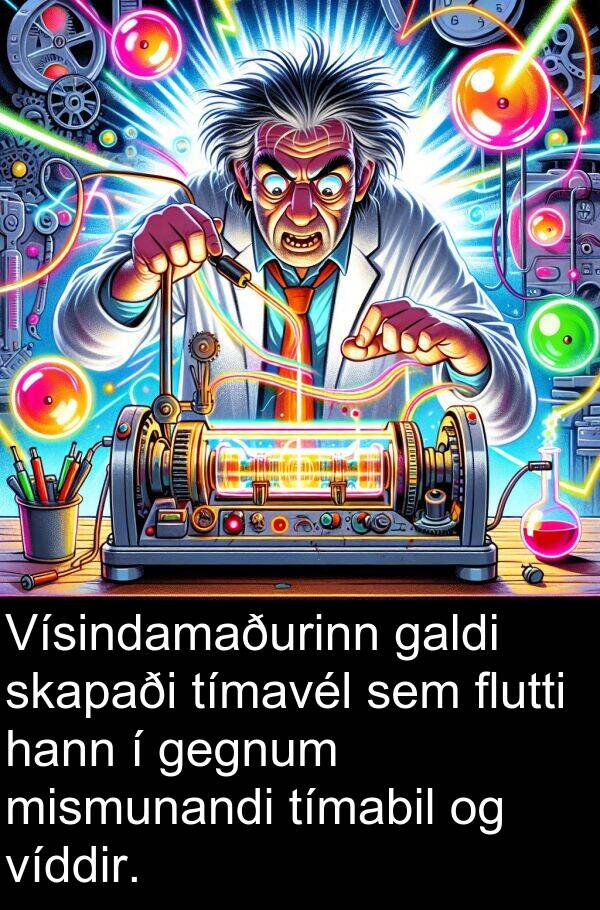 galdi: Vísindamaðurinn galdi skapaði tímavél sem flutti hann í gegnum mismunandi tímabil og víddir.