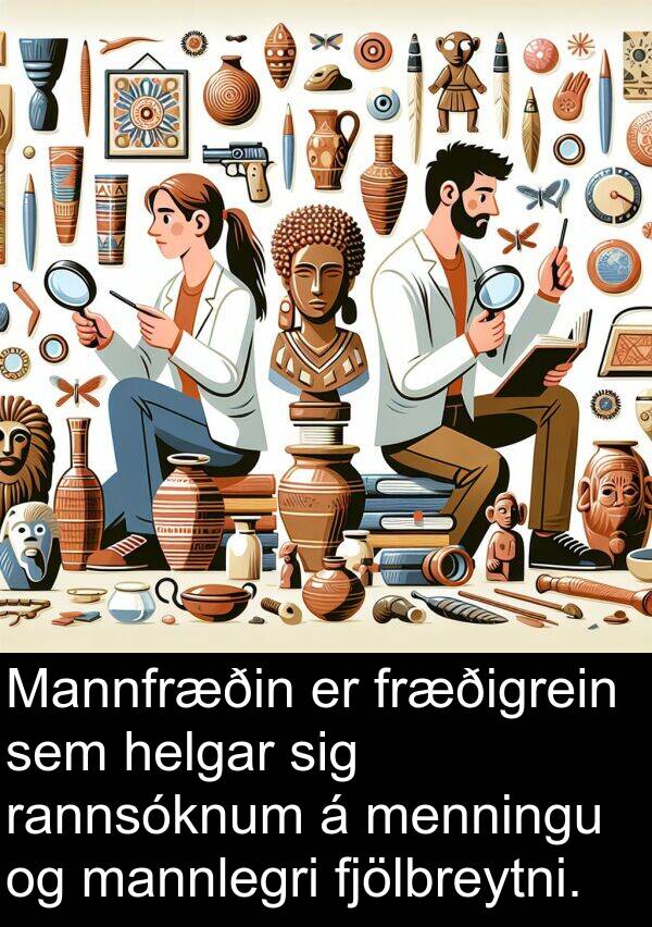 menningu: Mannfræðin er fræðigrein sem helgar sig rannsóknum á menningu og mannlegri fjölbreytni.