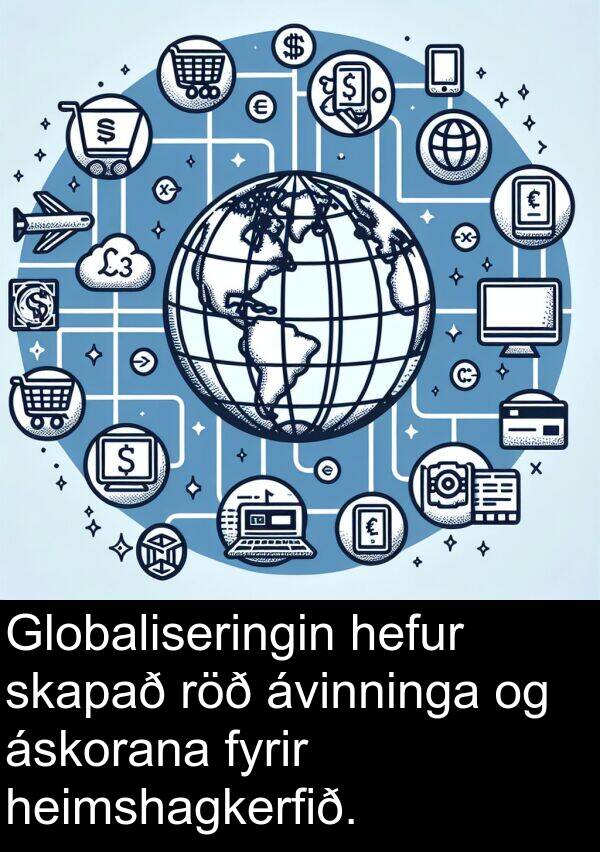 skapað: Globaliseringin hefur skapað röð ávinninga og áskorana fyrir heimshagkerfið.
