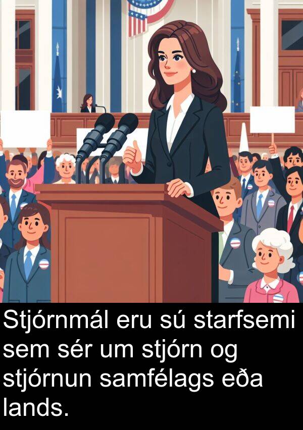lands: Stjórnmál eru sú starfsemi sem sér um stjórn og stjórnun samfélags eða lands.