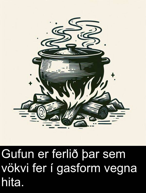 þar: Gufun er ferlið þar sem vökvi fer í gasform vegna hita.