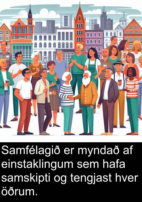 einstaklingum: Samfélagið er myndað af einstaklingum sem hafa samskipti og tengjast hver öðrum.