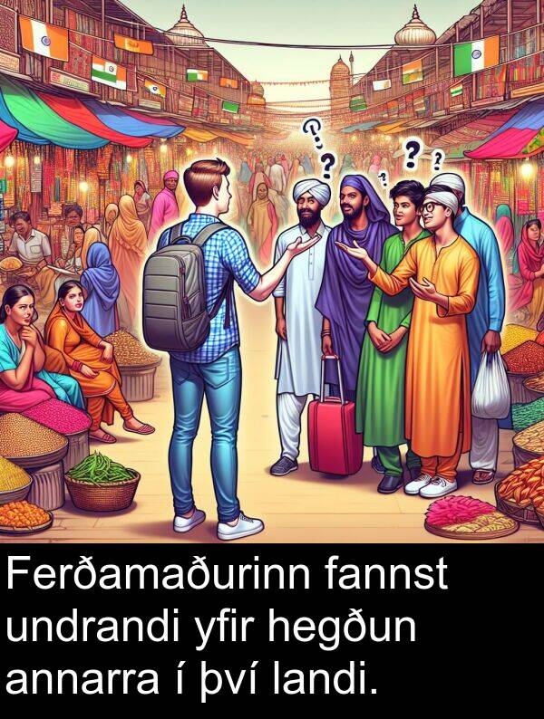 undrandi: Ferðamaðurinn fannst undrandi yfir hegðun annarra í því landi.