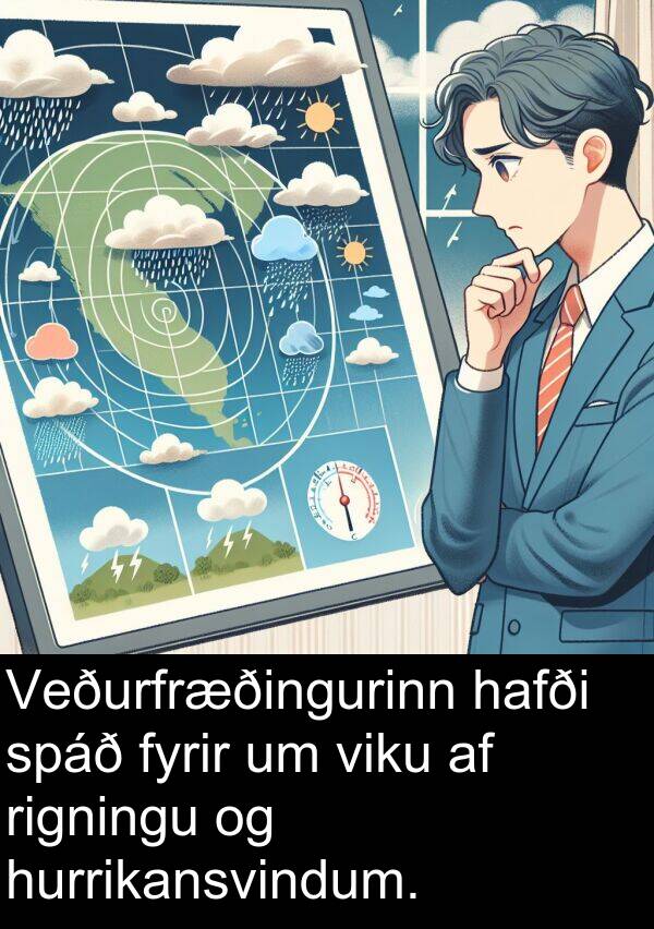 rigningu: Veðurfræðingurinn hafði spáð fyrir um viku af rigningu og hurrikansvindum.