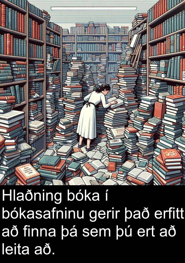 finna: Hlaðning bóka í bókasafninu gerir það erfitt að finna þá sem þú ert að leita að.