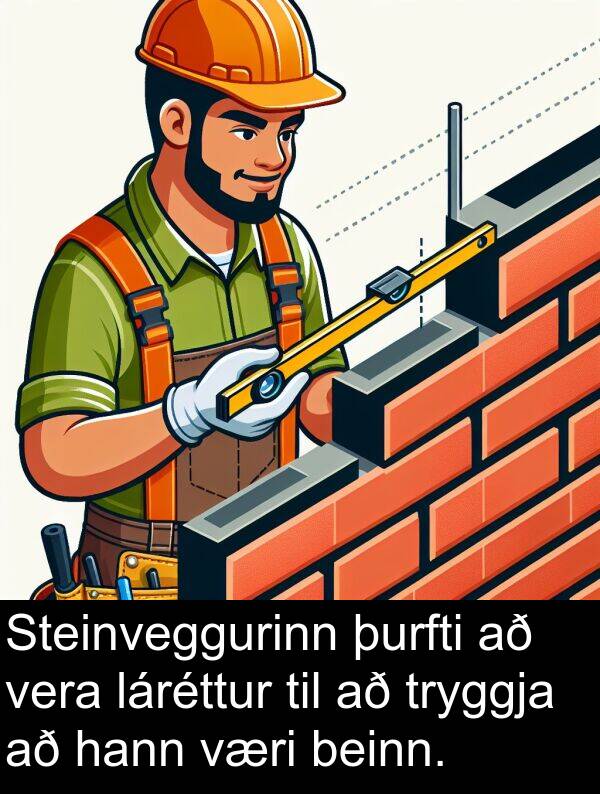 þurfti: Steinveggurinn þurfti að vera láréttur til að tryggja að hann væri beinn.