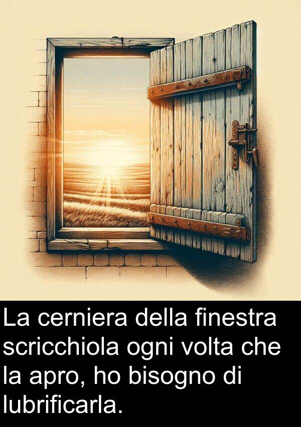finestra: La cerniera della finestra scricchiola ogni volta che la apro, ho bisogno di lubrificarla.