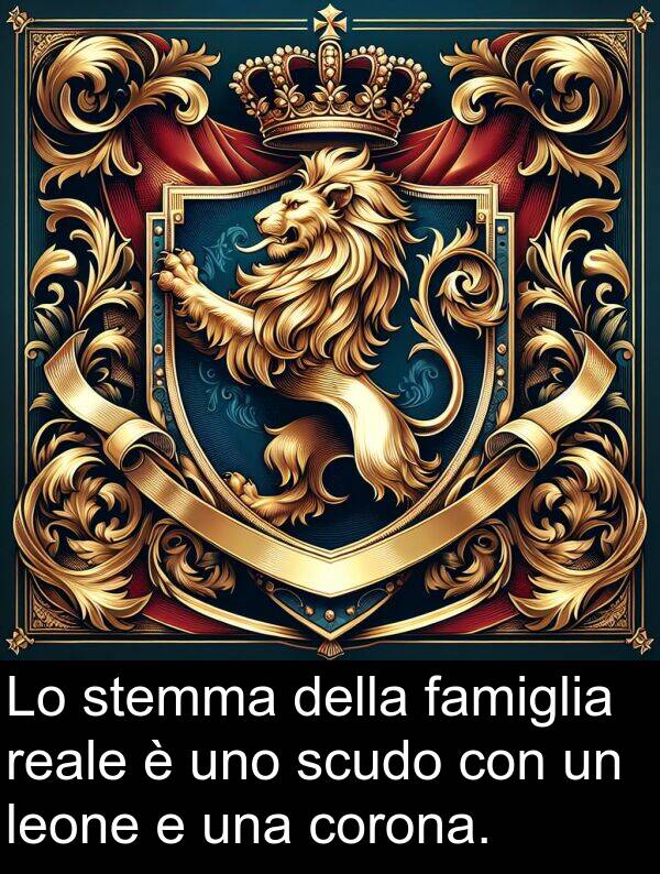 reale: Lo stemma della famiglia reale è uno scudo con un leone e una corona.