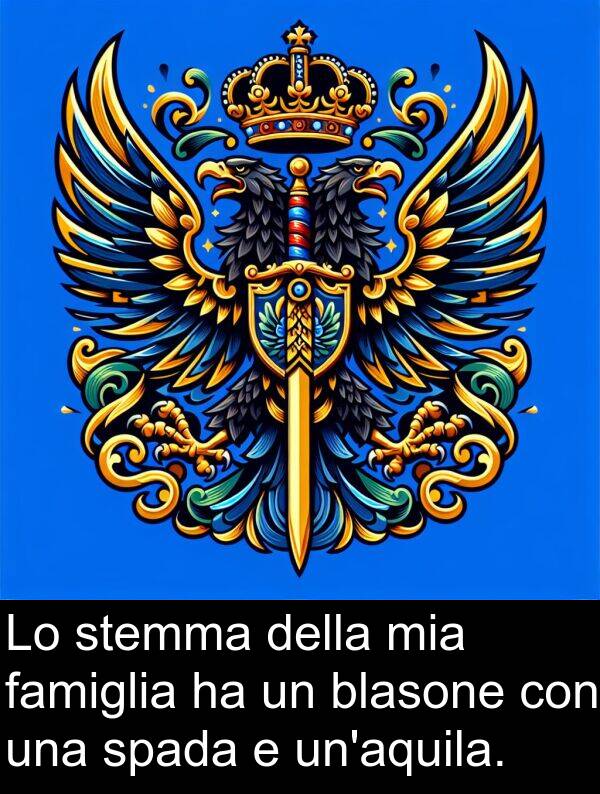 stemma: Lo stemma della mia famiglia ha un blasone con una spada e un'aquila.