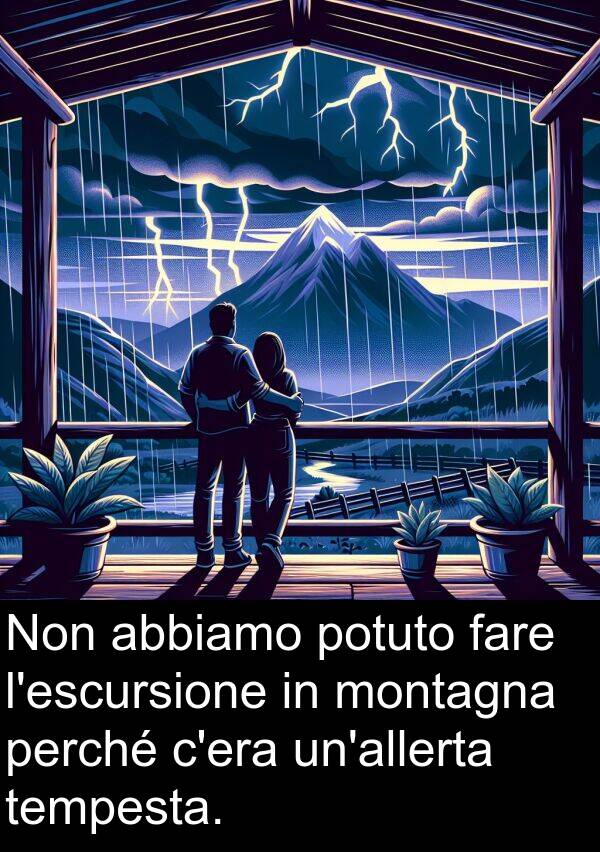 fare: Non abbiamo potuto fare l'escursione in montagna perché c'era un'allerta tempesta.