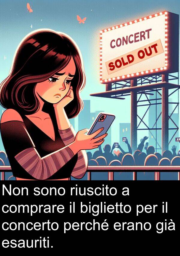 biglietto: Non sono riuscito a comprare il biglietto per il concerto perché erano già esauriti.