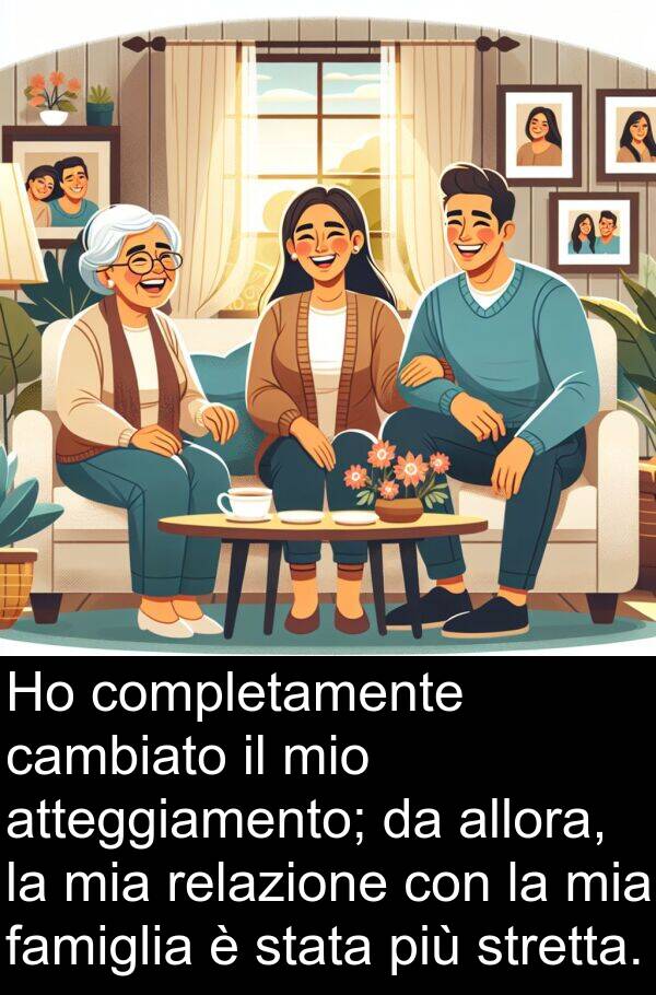 cambiato: Ho completamente cambiato il mio atteggiamento; da allora, la mia relazione con la mia famiglia è stata più stretta.