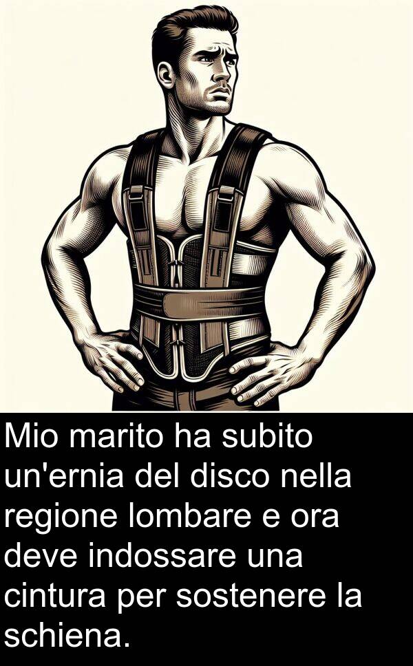 lombare: Mio marito ha subito un'ernia del disco nella regione lombare e ora deve indossare una cintura per sostenere la schiena.