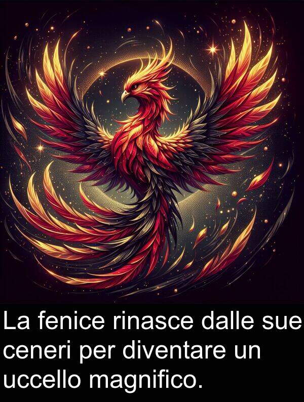 dalle: La fenice rinasce dalle sue ceneri per diventare un uccello magnifico.