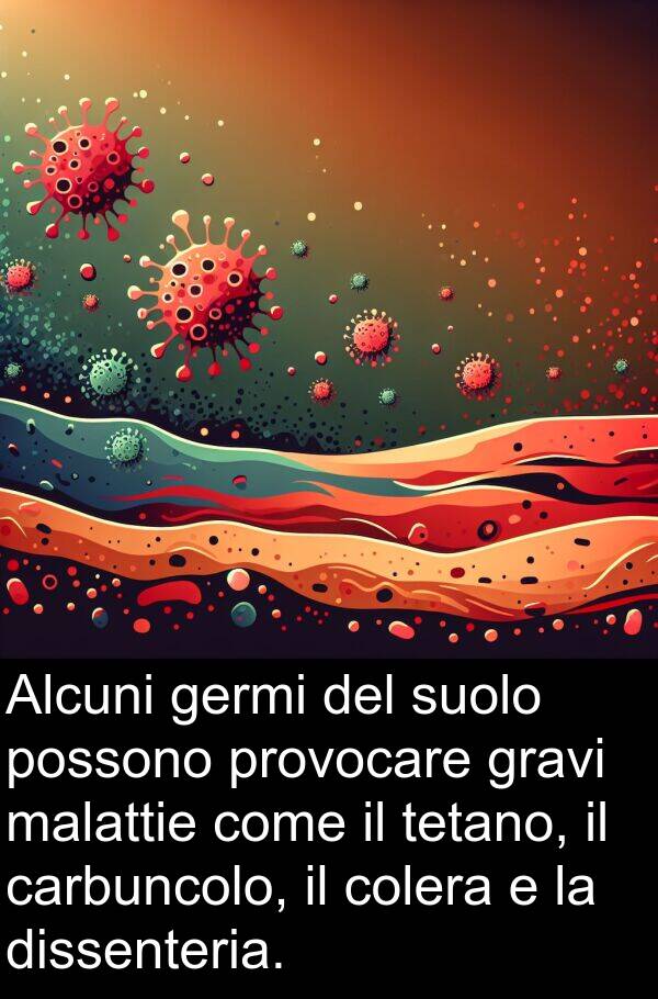 colera: Alcuni germi del suolo possono provocare gravi malattie come il tetano, il carbuncolo, il colera e la dissenteria.
