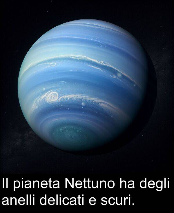 degli: Il pianeta Nettuno ha degli anelli delicati e scuri.
