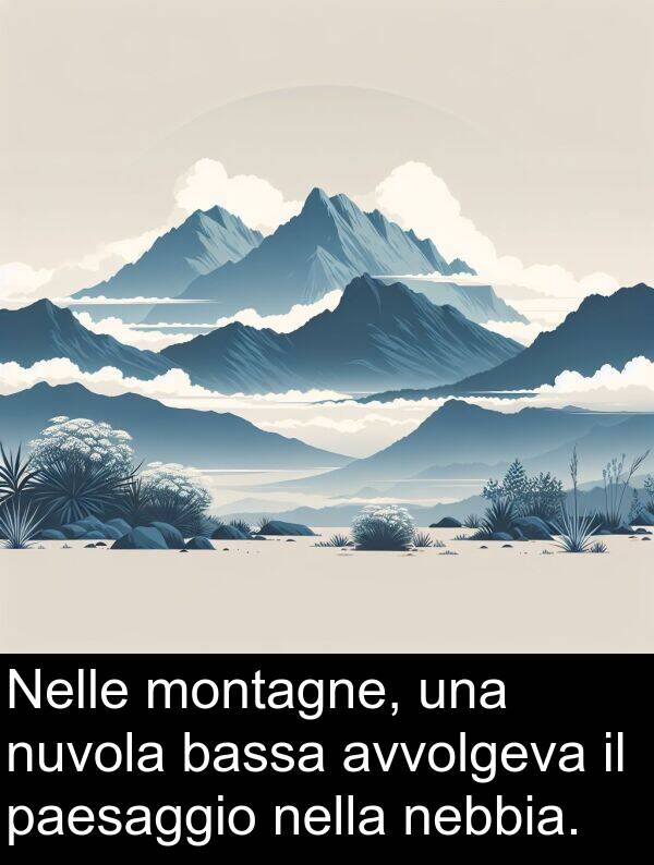 nuvola: Nelle montagne, una nuvola bassa avvolgeva il paesaggio nella nebbia.