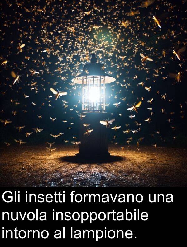 lampione: Gli insetti formavano una nuvola insopportabile intorno al lampione.
