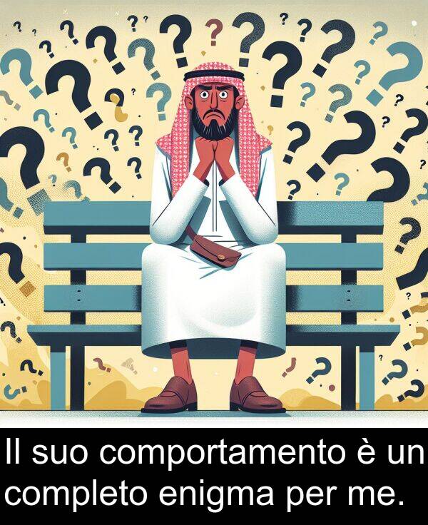 enigma: Il suo comportamento è un completo enigma per me.