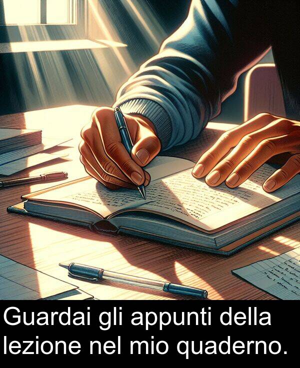 della: Guardai gli appunti della lezione nel mio quaderno.