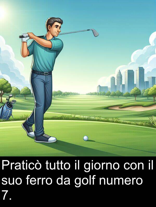 giorno: Praticò tutto il giorno con il suo ferro da golf numero 7.