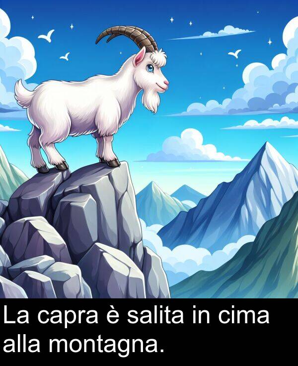 alla: La capra è salita in cima alla montagna.