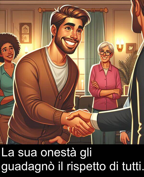 onestà: La sua onestà gli guadagnò il rispetto di tutti.
