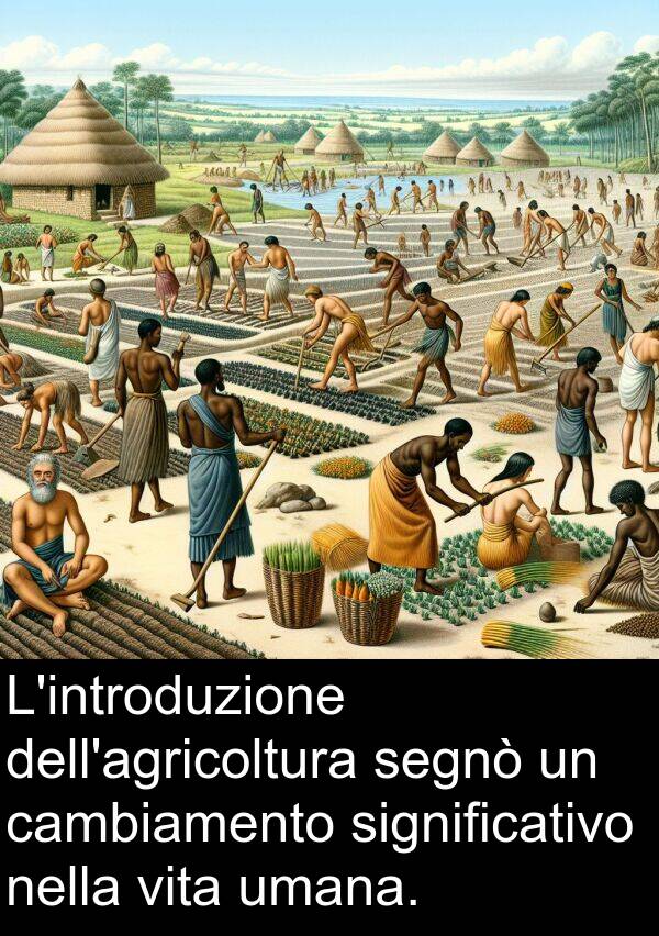 segnò: L'introduzione dell'agricoltura segnò un cambiamento significativo nella vita umana.