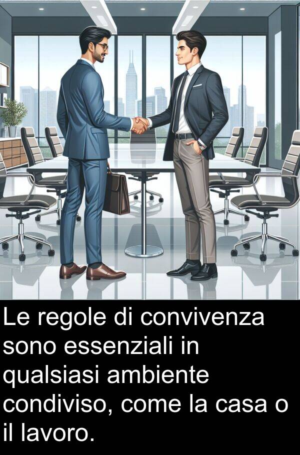 qualsiasi: Le regole di convivenza sono essenziali in qualsiasi ambiente condiviso, come la casa o il lavoro.