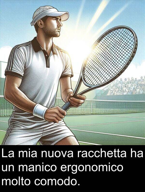 racchetta: La mia nuova racchetta ha un manico ergonomico molto comodo.