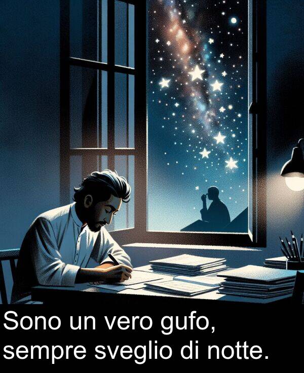 sveglio: Sono un vero gufo, sempre sveglio di notte.