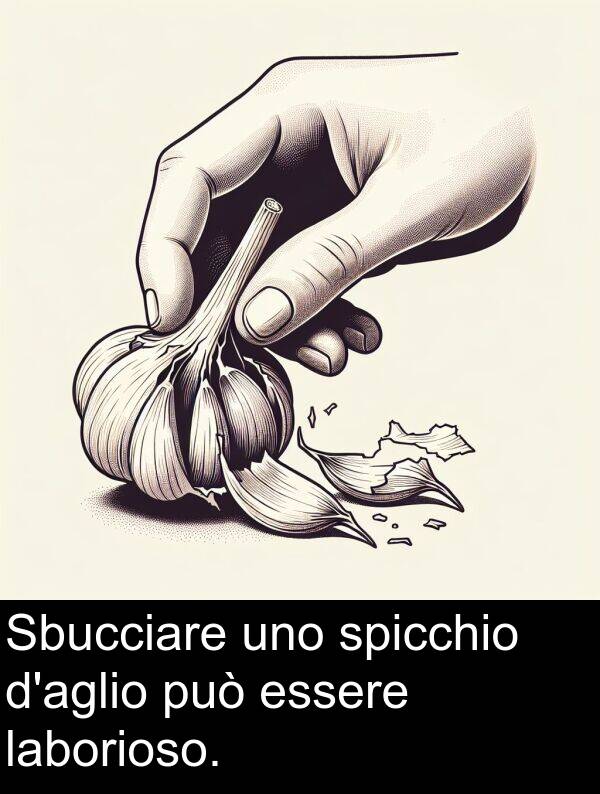 laborioso: Sbucciare uno spicchio d'aglio può essere laborioso.