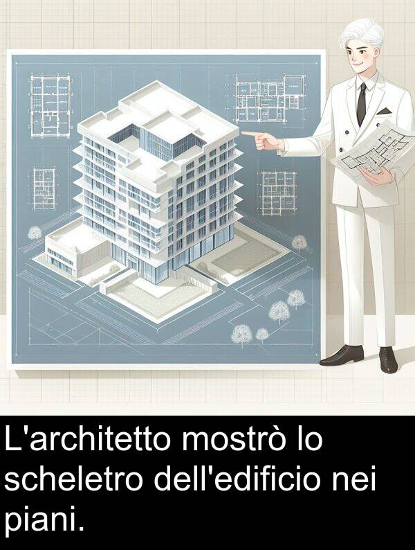 piani: L'architetto mostrò lo scheletro dell'edificio nei piani.