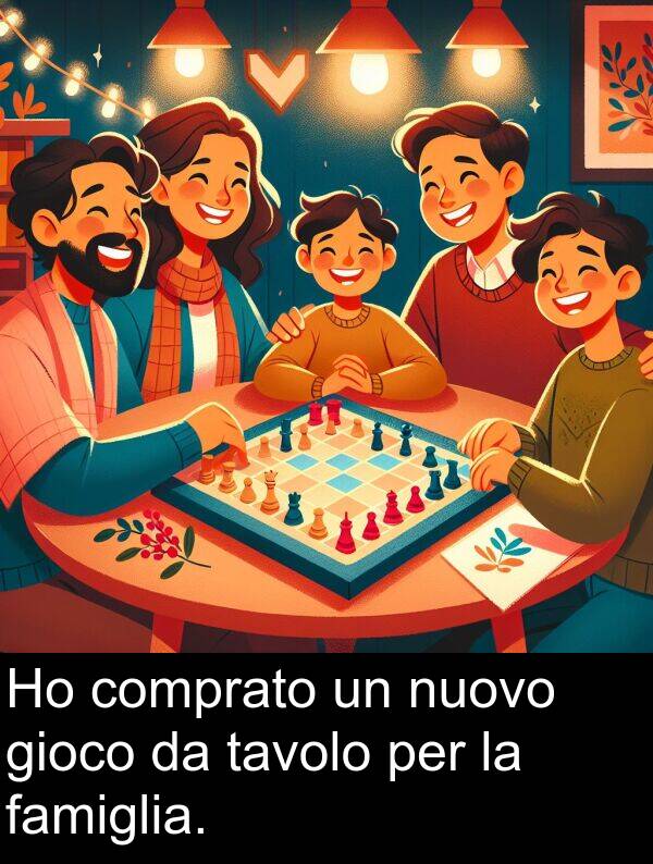 comprato: Ho comprato un nuovo gioco da tavolo per la famiglia.