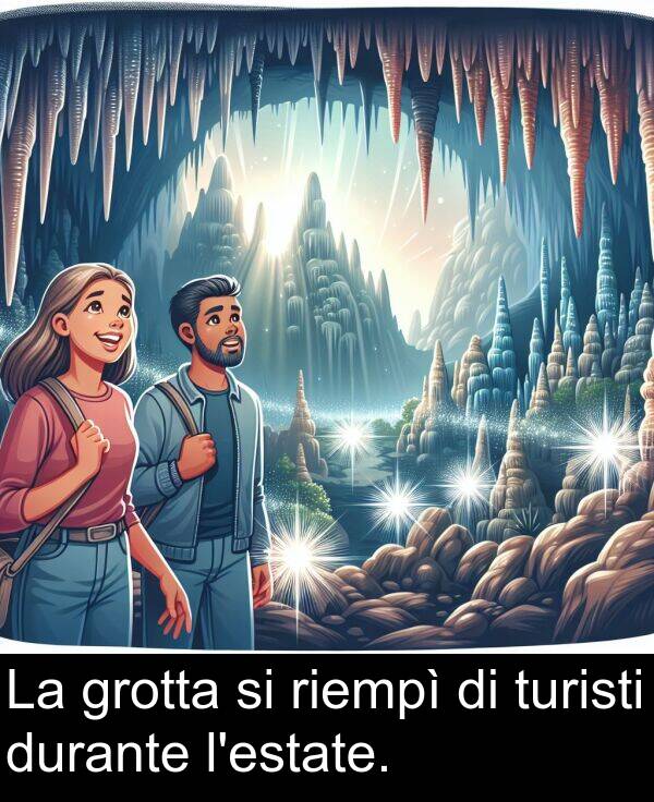 durante: La grotta si riempì di turisti durante l'estate.