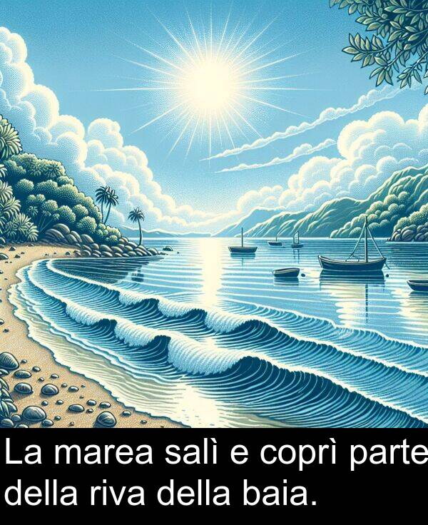 baia: La marea salì e coprì parte della riva della baia.
