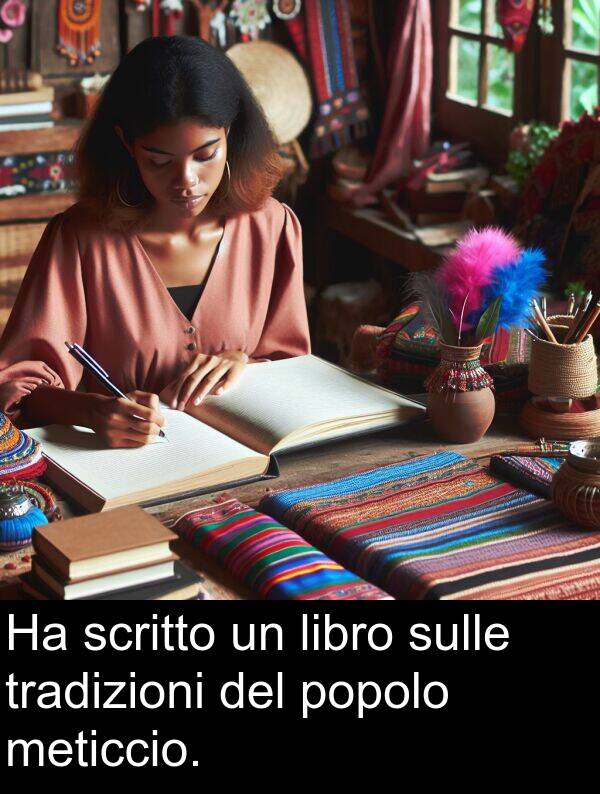 tradizioni: Ha scritto un libro sulle tradizioni del popolo meticcio.