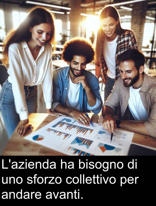 avanti: L'azienda ha bisogno di uno sforzo collettivo per andare avanti.