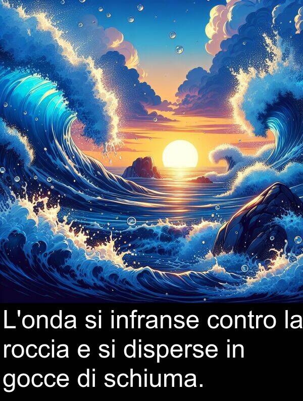 gocce: L'onda si infranse contro la roccia e si disperse in gocce di schiuma.