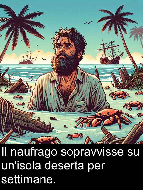 naufrago: Il naufrago sopravvisse su un'isola deserta per settimane.
