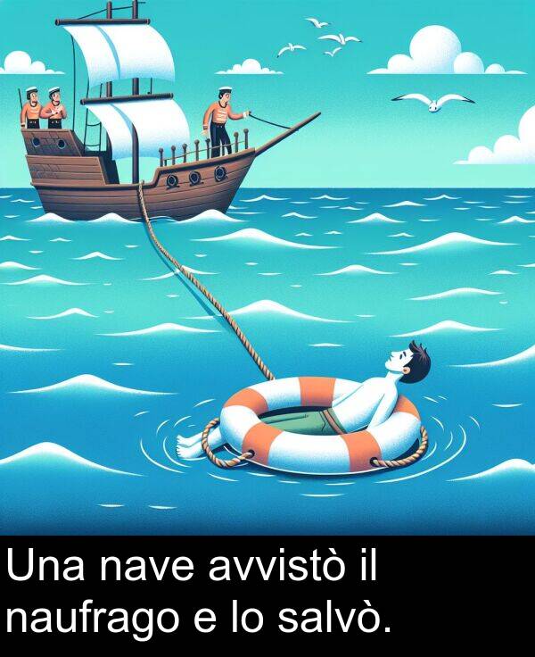 naufrago: Una nave avvistò il naufrago e lo salvò.