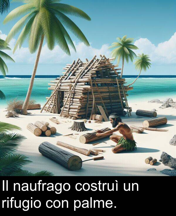 naufrago: Il naufrago costruì un rifugio con palme.