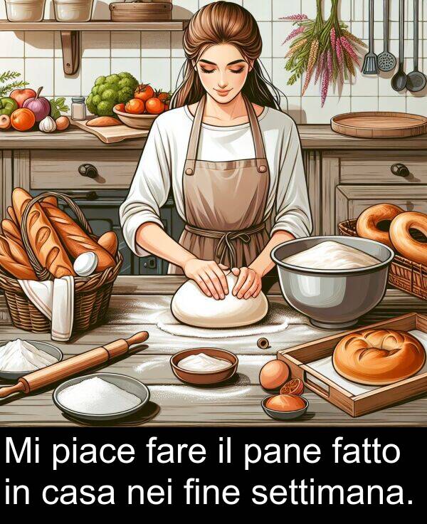 fare: Mi piace fare il pane fatto in casa nei fine settimana.