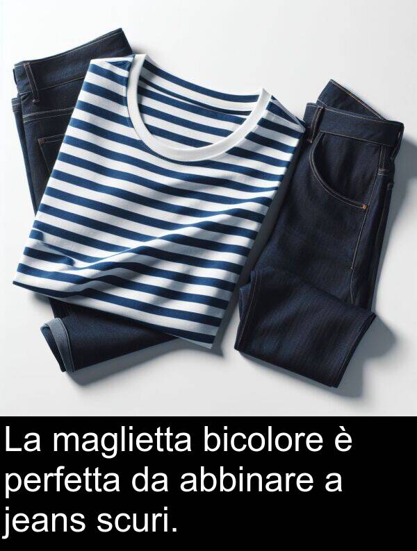jeans: La maglietta bicolore è perfetta da abbinare a jeans scuri.