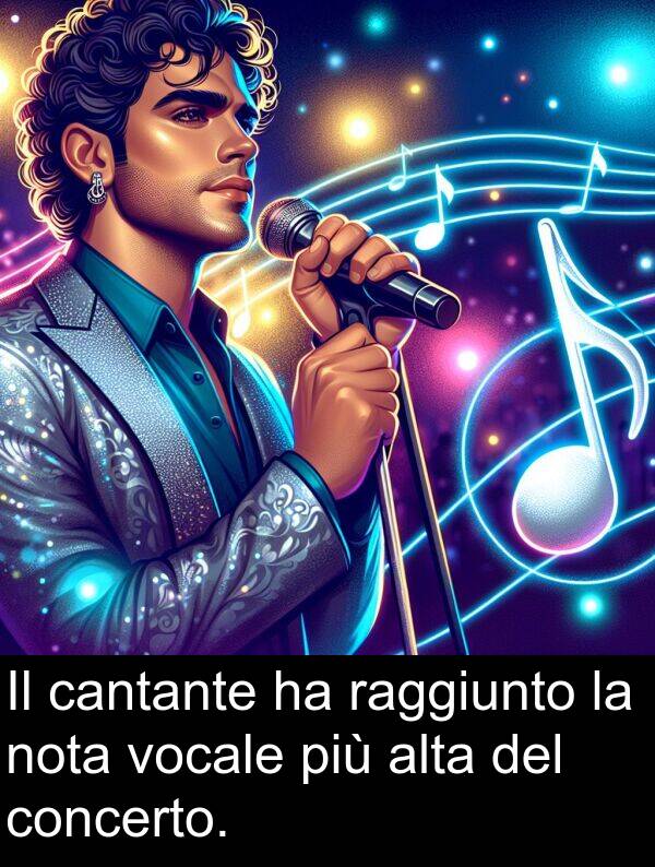 raggiunto: Il cantante ha raggiunto la nota vocale più alta del concerto.