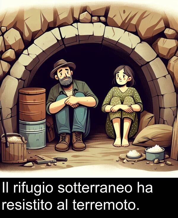 resistito: Il rifugio sotterraneo ha resistito al terremoto.