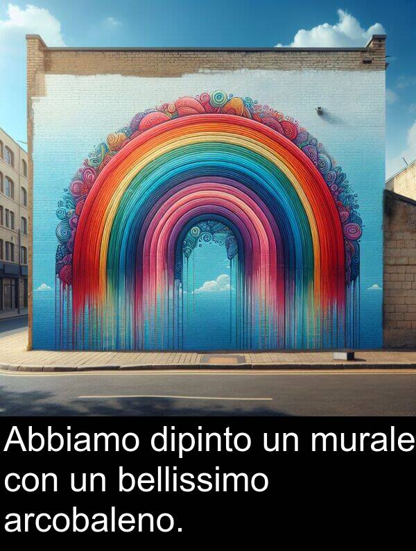 murale: Abbiamo dipinto un murale con un bellissimo arcobaleno.